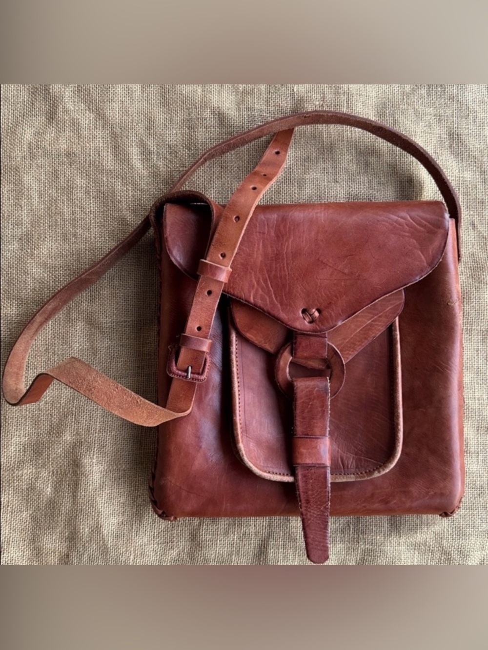 Vintage Brown Leather Handmade Joy Bag Woven Unisex Crossbody messenger Boho